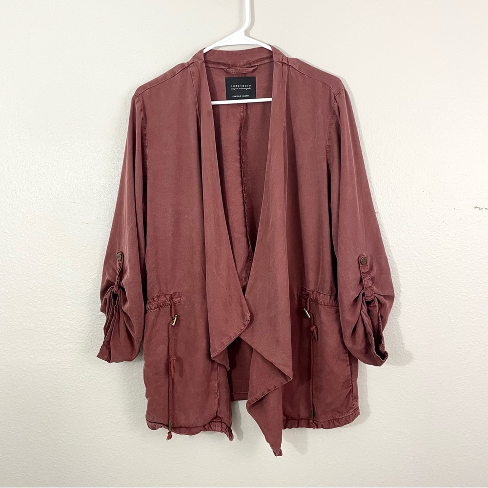 Sanctuary Lightweight Drawcord Trench Jacket in Rust Large